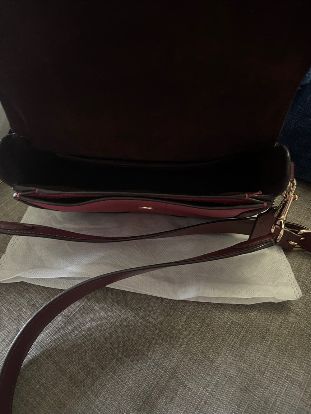 Coach Two-Tone Burgundy & Pink Leather Georgie Saddle Crossbody - Picture 7 of 13
